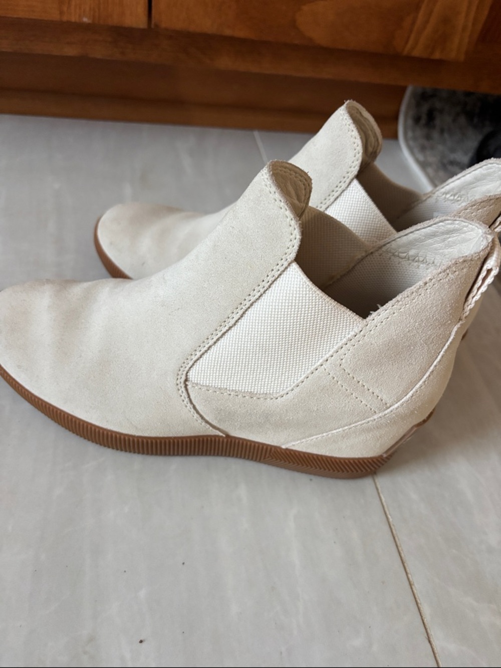 Sorel Cream Suede Chelsea Ankle Booties
